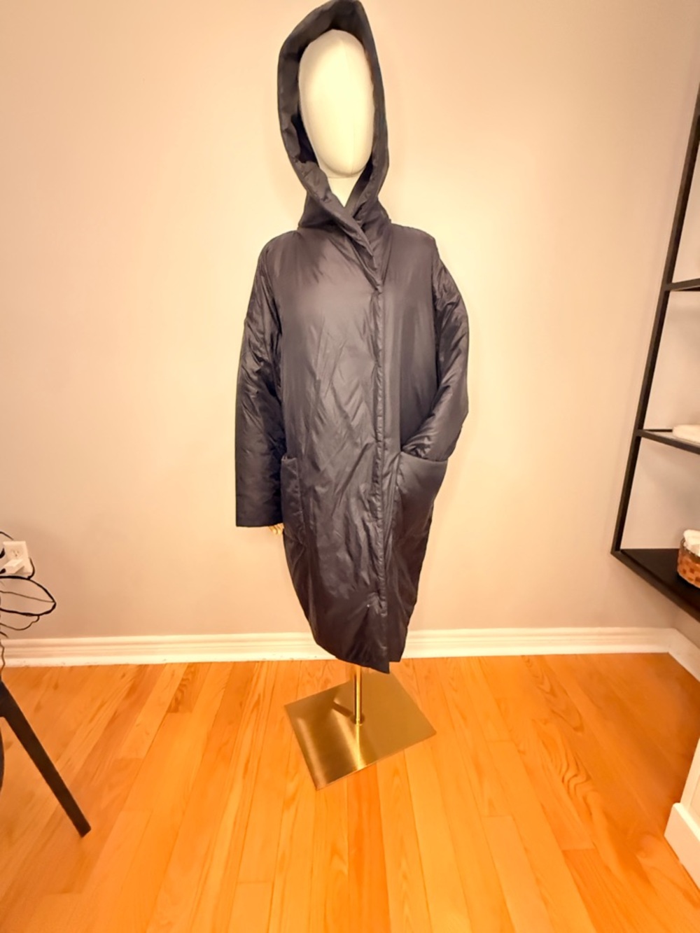 ✨ EILEEN FISHER Eggshell Recycled Nylon Hooded Puffer Coat XL ✨